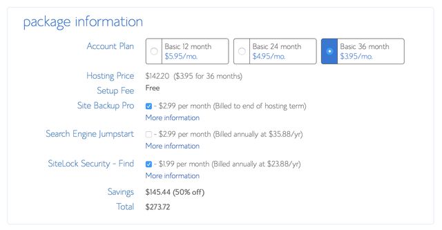 Choose a Bluehost web hosting package