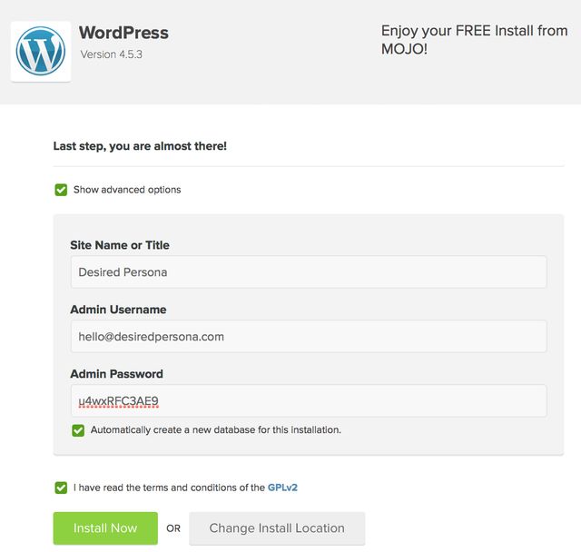 WordPress install script